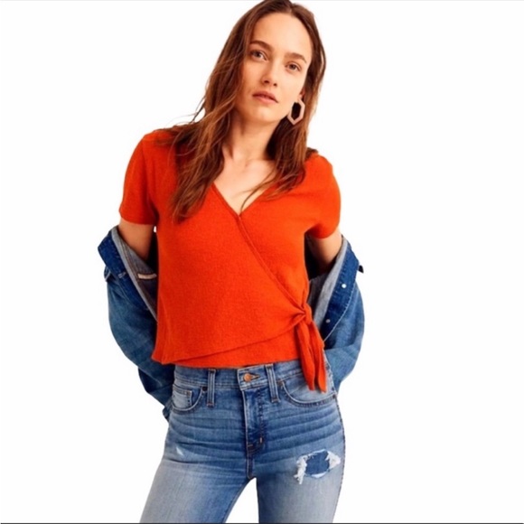 Madewell Texture & Thread Wrap-Tie Top orange XSmall - Picture 9 of 9